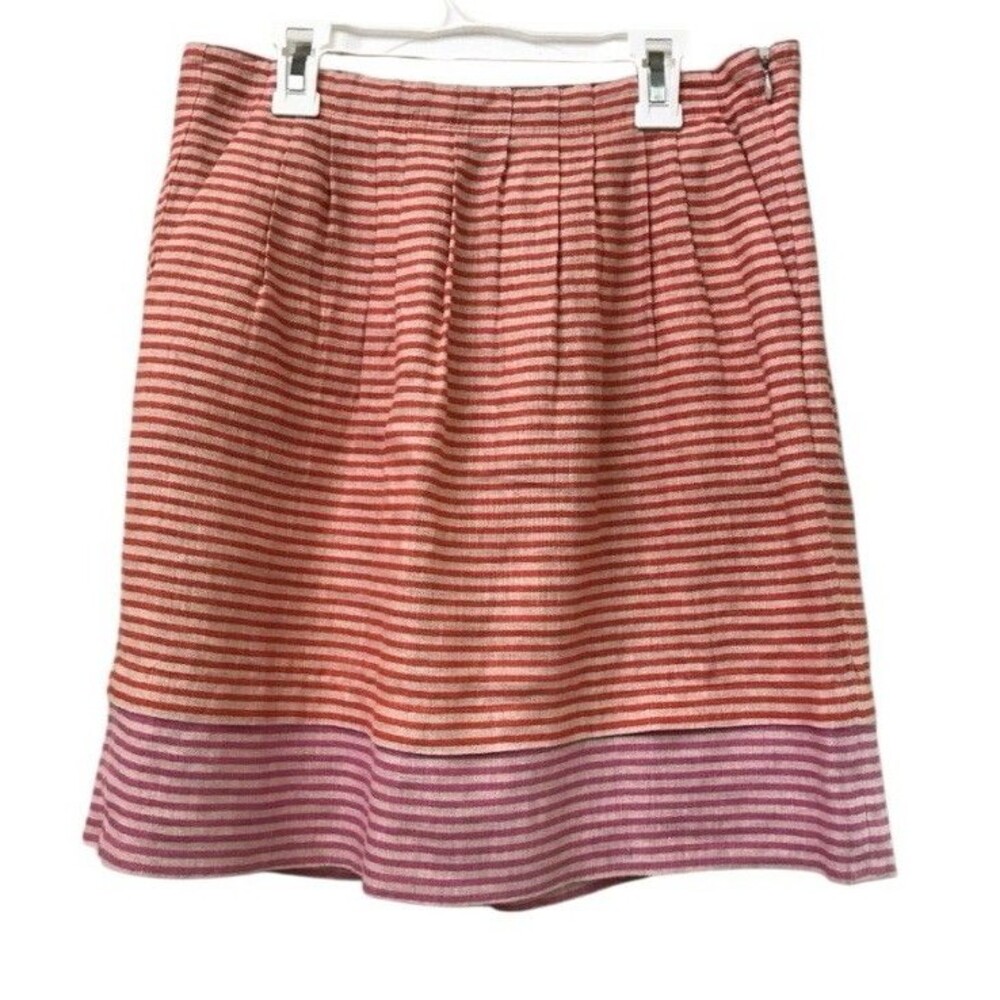 Loft Womens Linen Stripe‎ Mini Skirt Size 2 Coral Pleated Layered Beachy Coastal